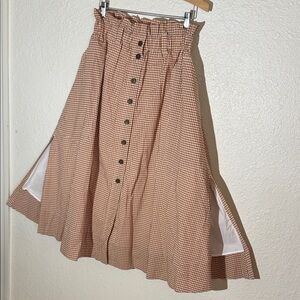 Everlane Tan Gingham A-Line Button-Front Skirt